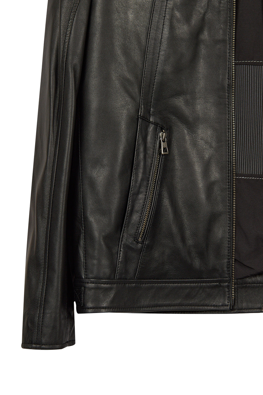 Lucas Male Black Mandarin Collar Leather Jacket