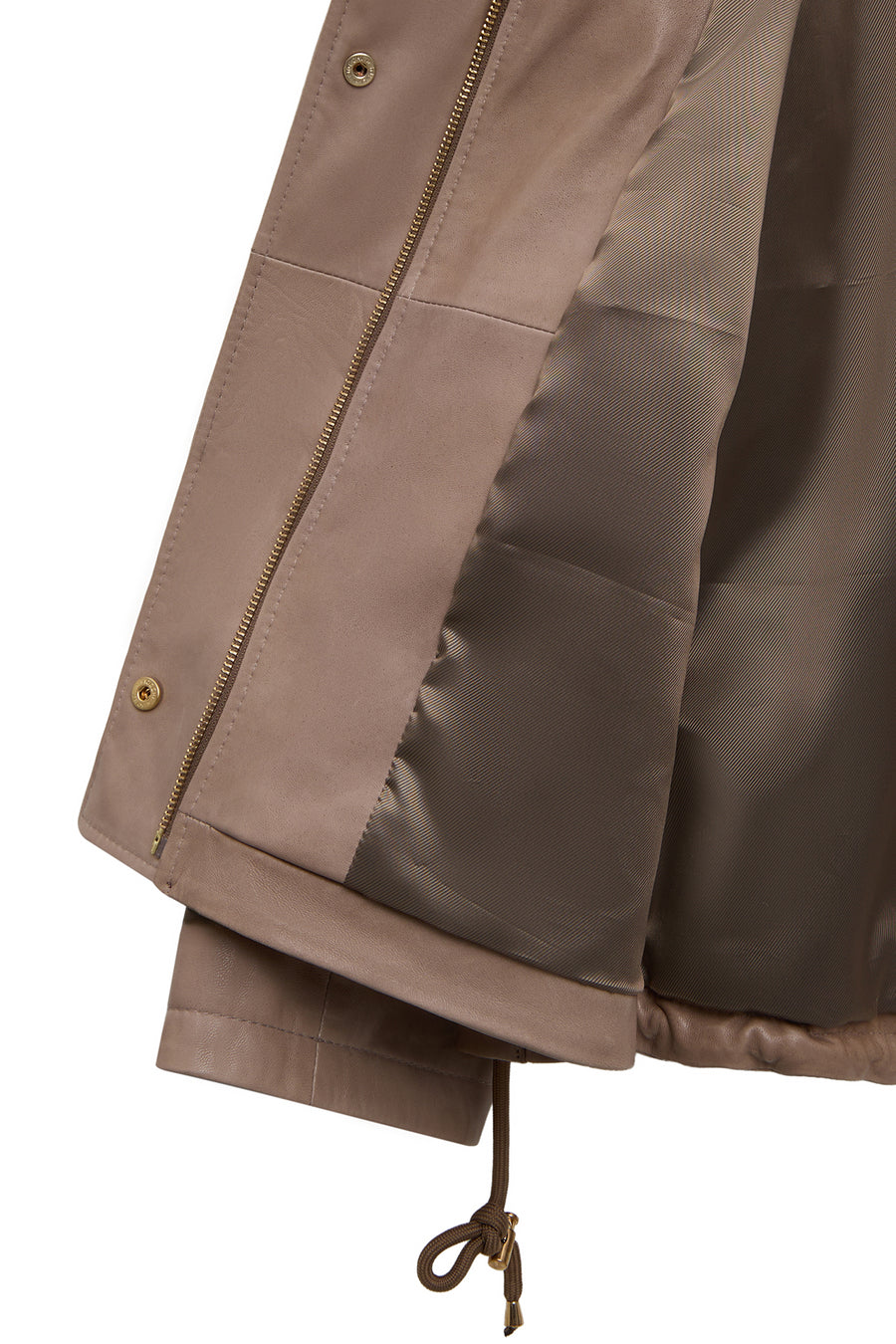 Fancy Women's Beige Round Neck Oversize Leather Jacket