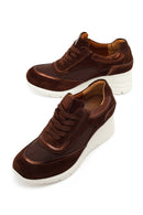 Woman Brown Lace-Up Wedge Suede Leather Sneaker | Derimod