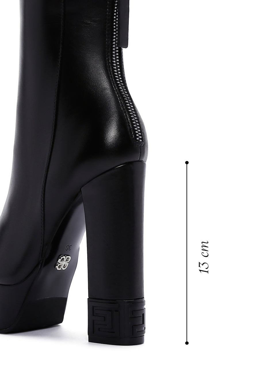 Women's Black High Heeled Platform Leather Boots