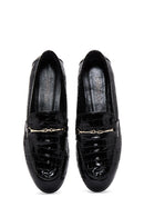 Women's Black Leather Buckle Crocodile Patterned Loafer | Derimod