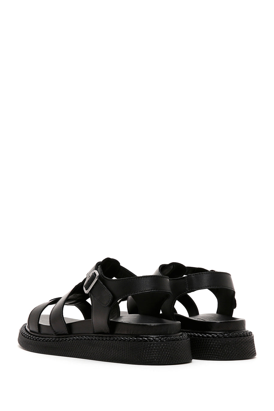 Women's Black Ankle Strap Leather Comfort Sandals