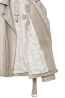 Zendaya Women's Beige Belt Detailed Biker Leather Jacket | Derimod