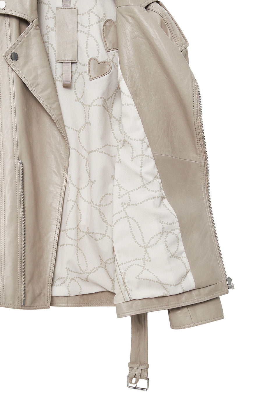 Zendaya Women's Beige Belt Detailed Biker Leather Jacket