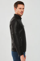 Dali Men's Black Sports Leather Jacket | Derimod