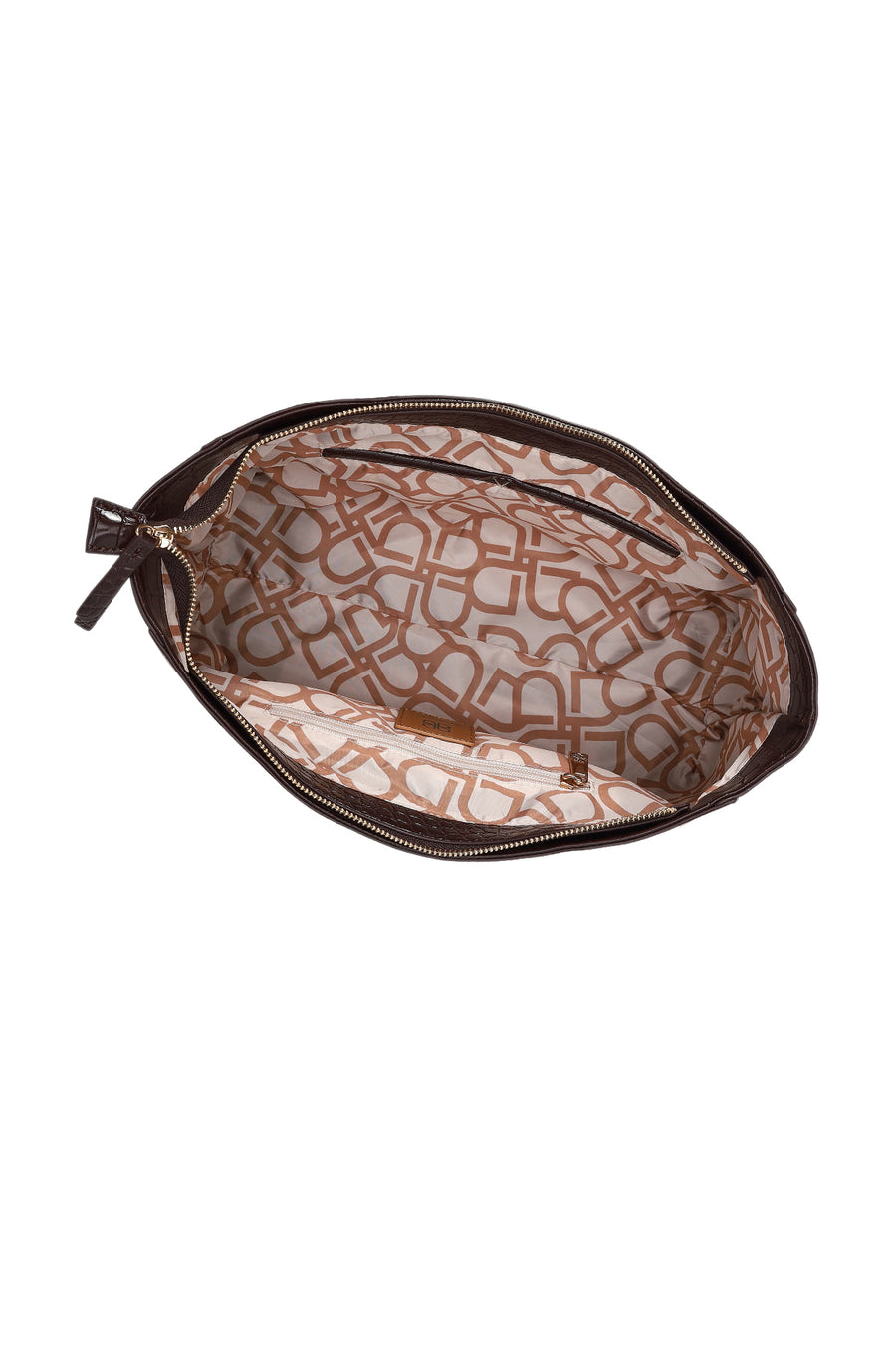 Woman Brown Croc-Embossed Shoulder Bag