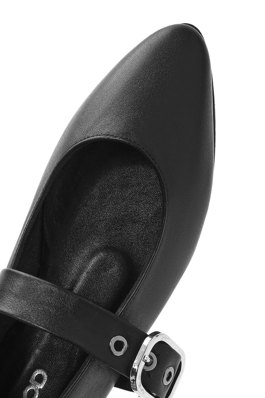 Women's Black Buckle Leather Ballerinas