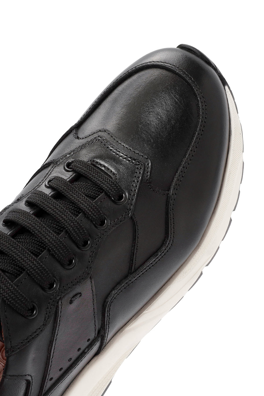 Erkek Siyah Kalın Tabanlı Bağcıklı Deri Sneaker