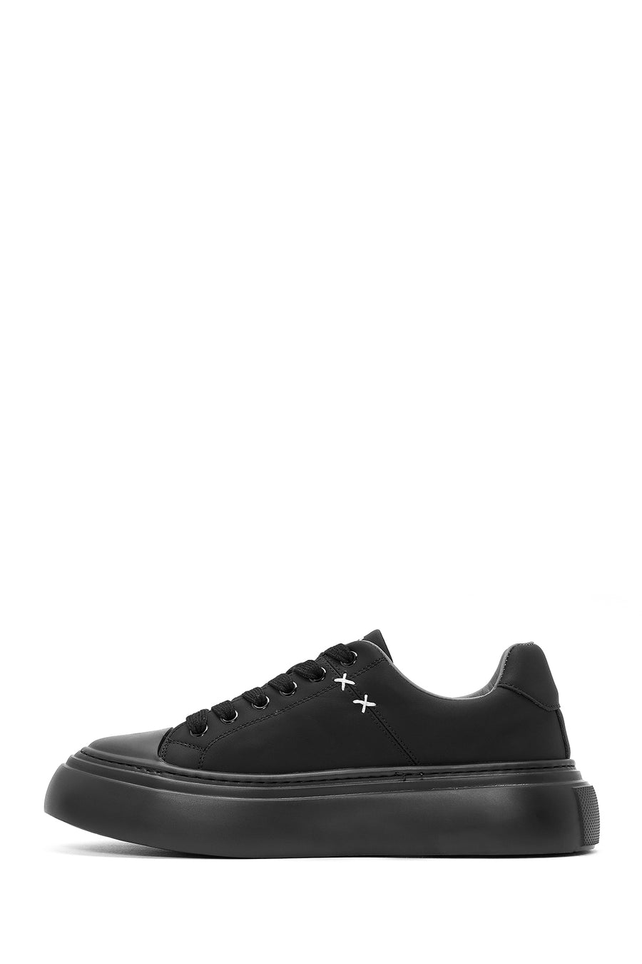 Erkek Siyah Bağcıklı Deri Sneaker