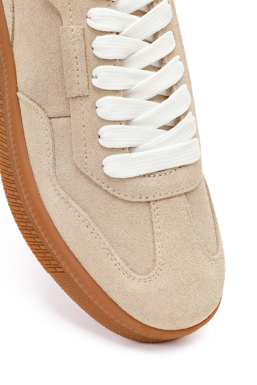 Woman Beige Lace-Up Suede Leather Sneaker