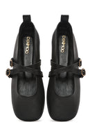 Women's Black Buckle Leather Ballerinas | Derimod