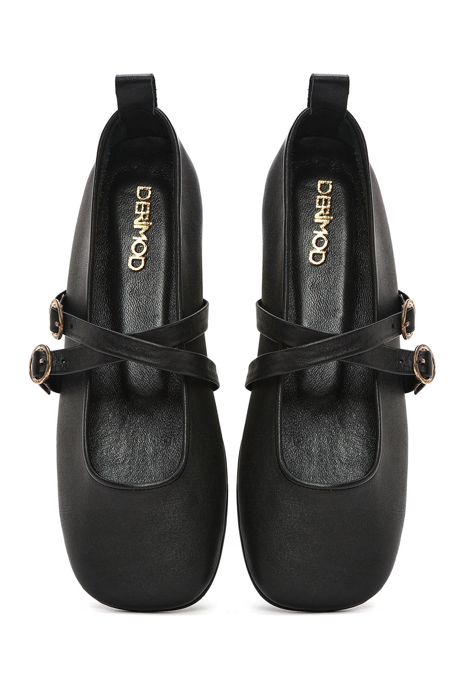 Women's Black Buckle Leather Ballerinas