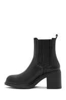 Women's Black Thick Heeled Leather Chelsea Boots | Derimod