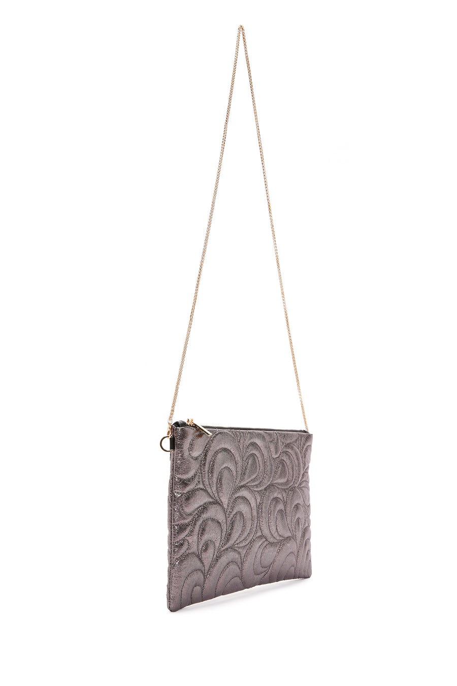 Women's Bronze Long Chain Strap Quilted Clutch Bag