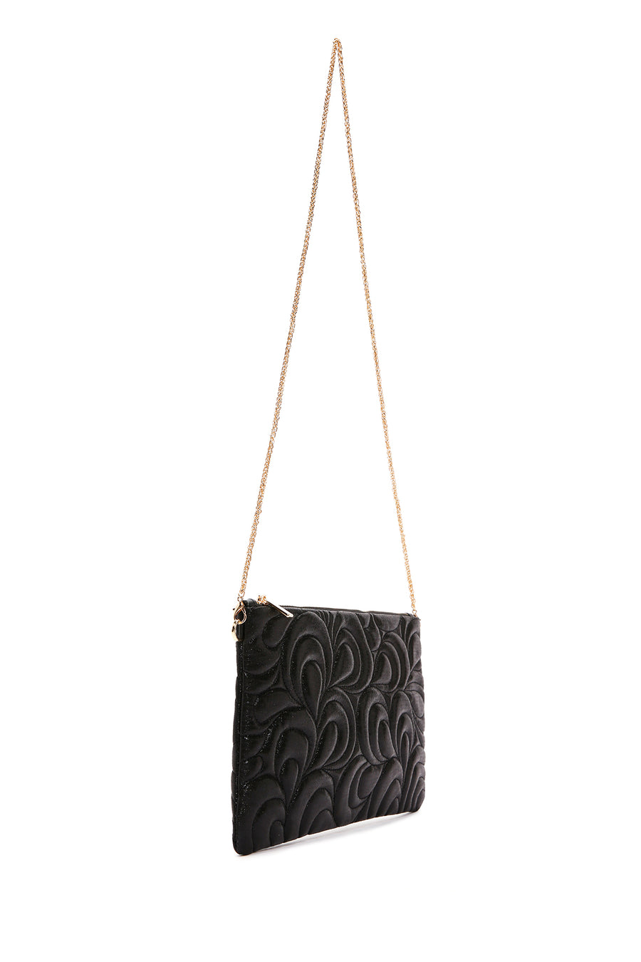Women's Black Long Chain Strap Quilted Clutch Bag