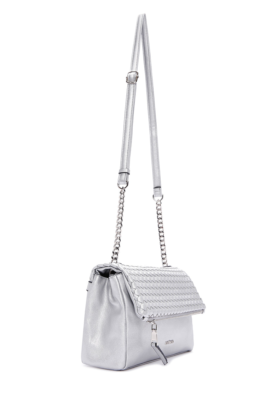 Women's Silver Long Strap Metallic Crossbody Bag