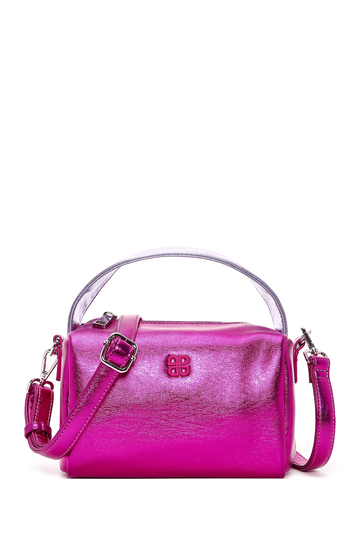 Kadın Pembe Uzun Askılı Metalik Çapraz Çanta