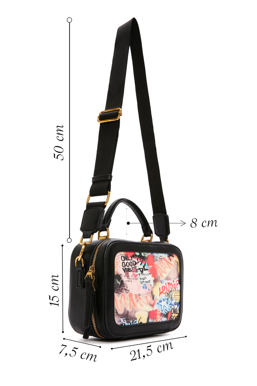 Women's Black Long Strap Printed Shoulder Bag