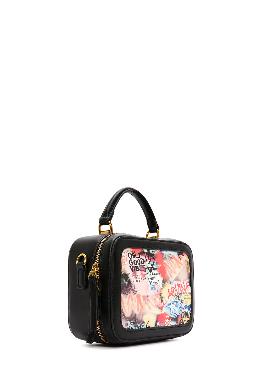 Women's Black Long Strap Printed Shoulder Bag