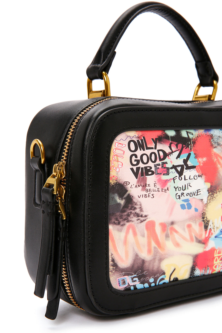 Women's Black Long Strap Printed Shoulder Bag