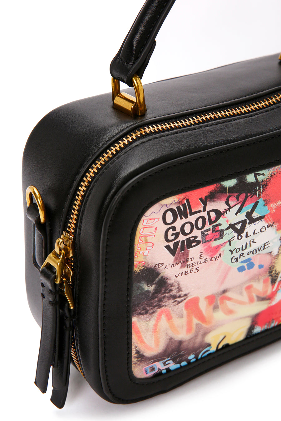 Women's Black Long Strap Printed Shoulder Bag