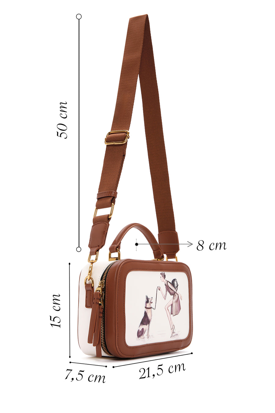 Women's Beige Long Strap Printed Shoulder Bag
