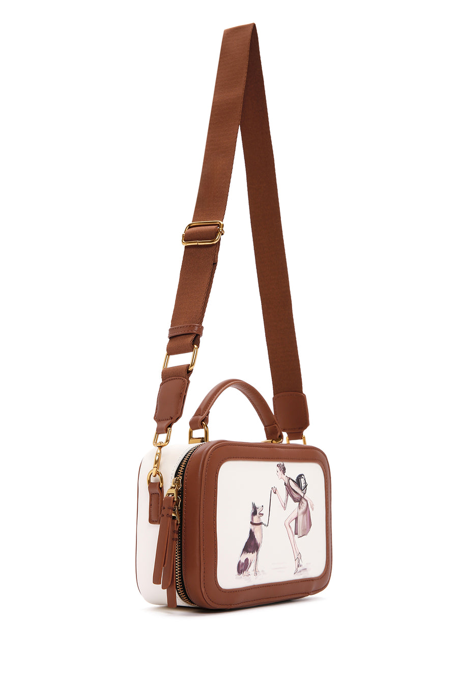 Women's Beige Long Strap Printed Shoulder Bag