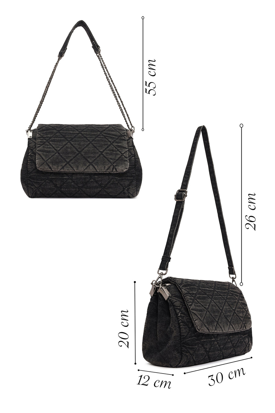 Women's Black Long Strap Denim Shoulder Bag