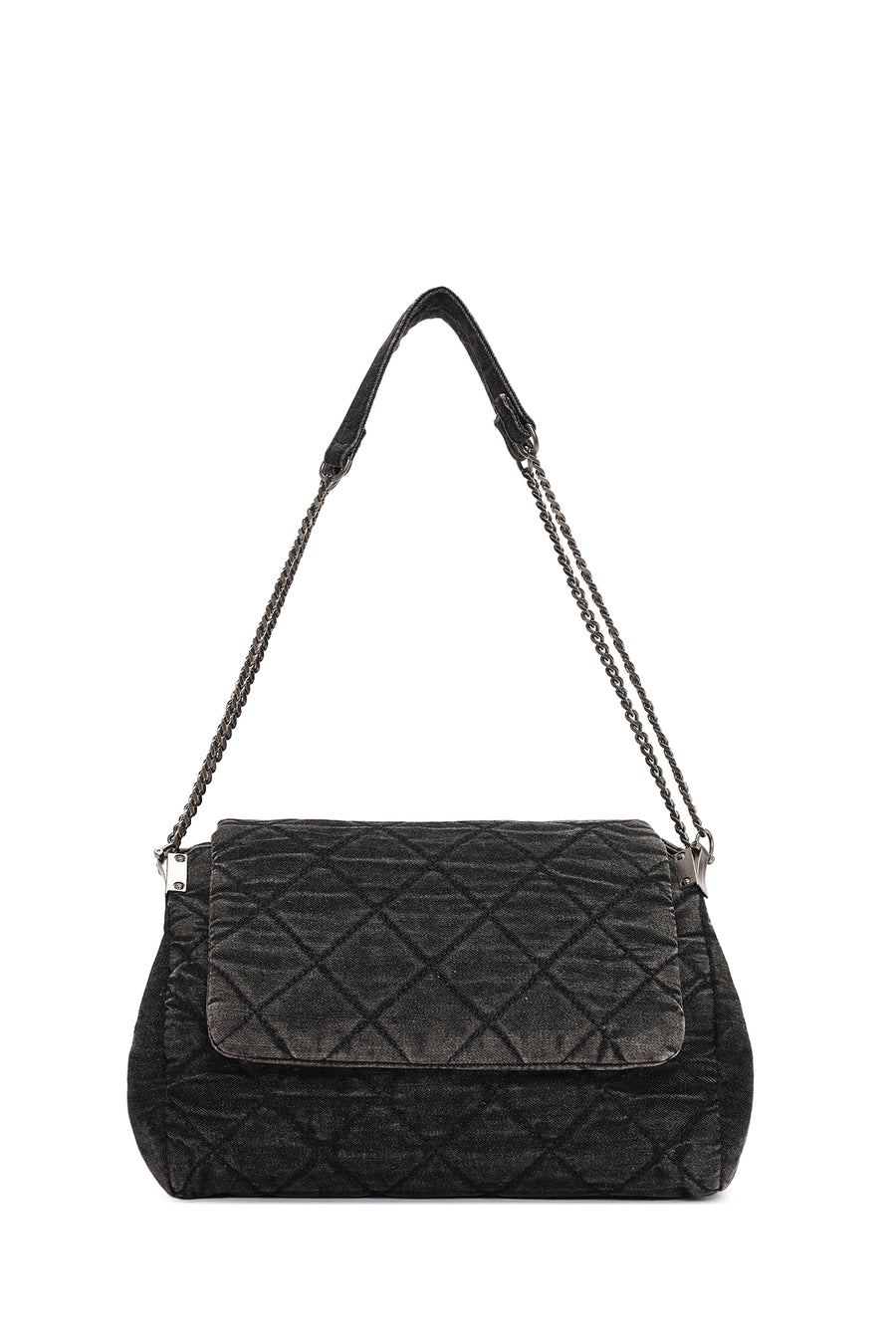 Women's Black Long Strap Denim Shoulder Bag