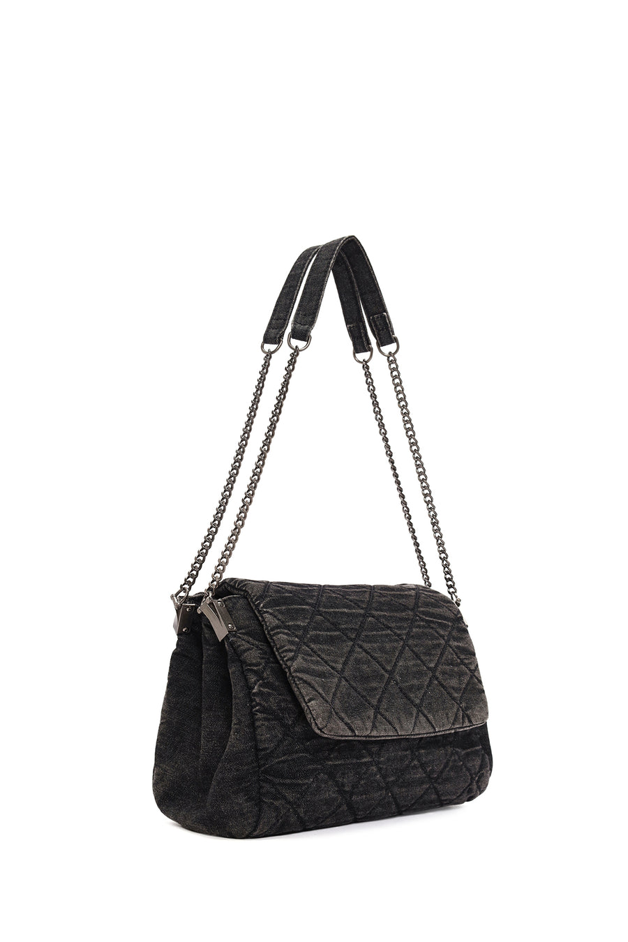 Women's Black Long Strap Denim Shoulder Bag