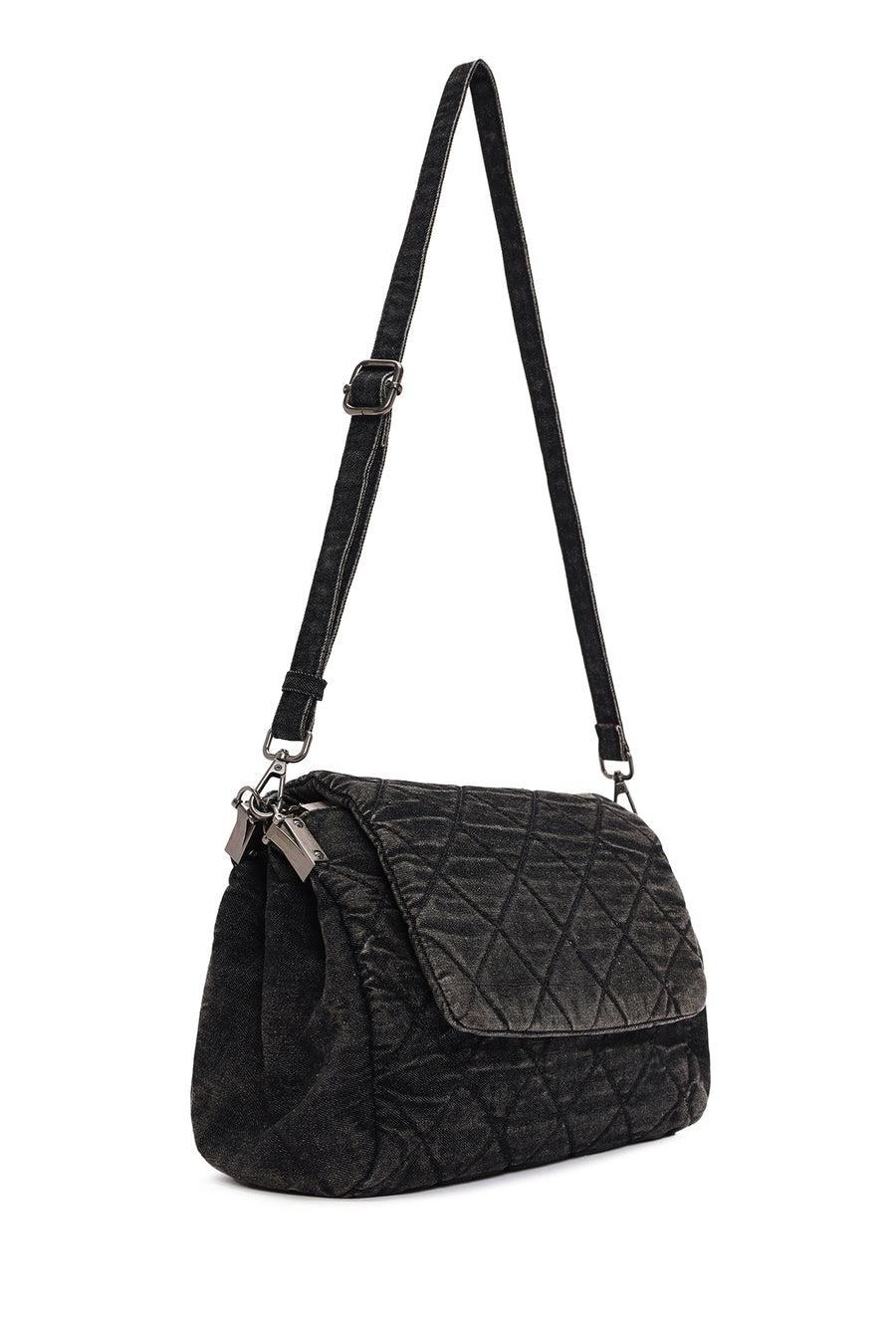 Women's Black Long Strap Denim Shoulder Bag