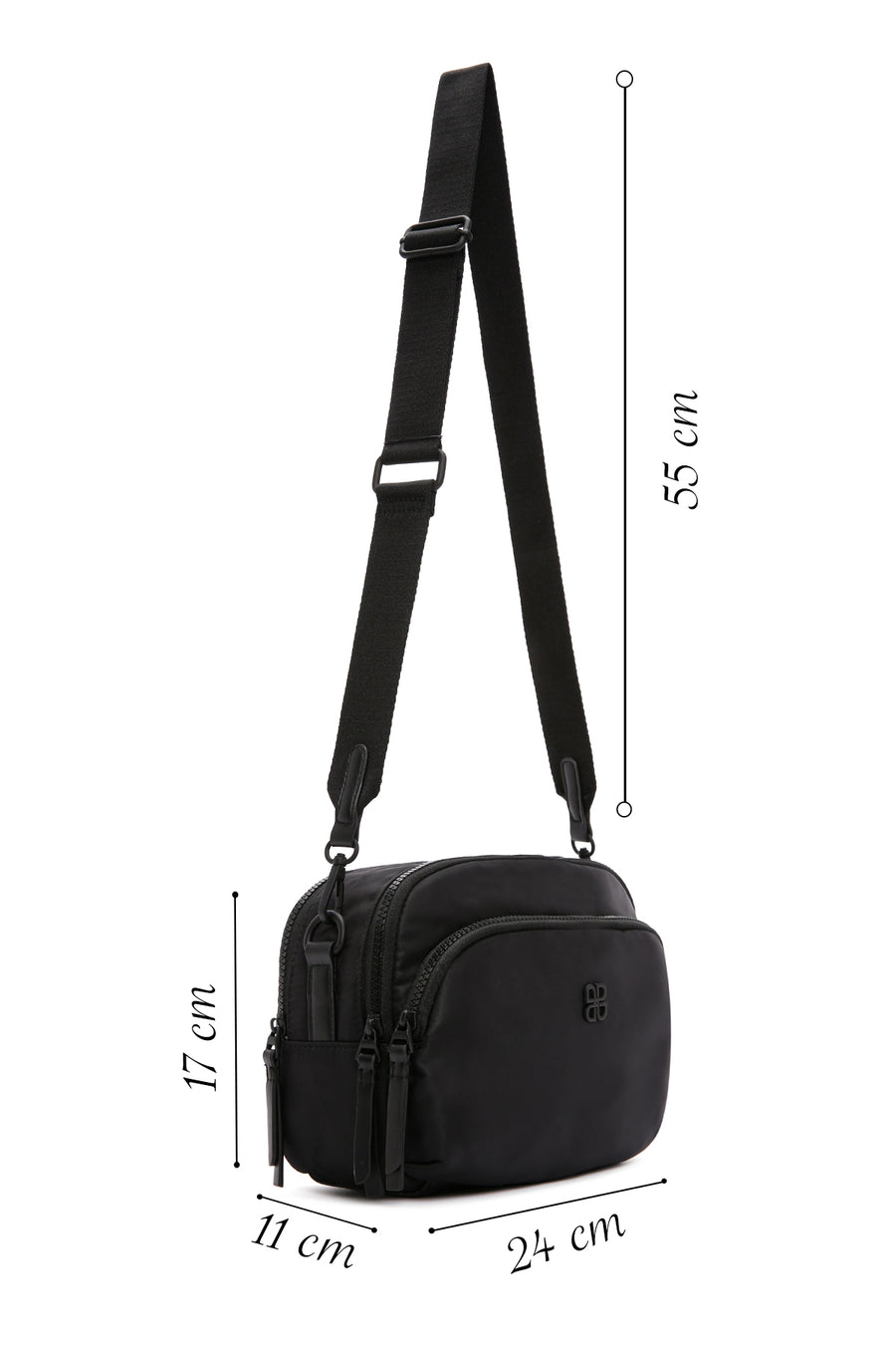Women's Black Long Strap Fabric Crossbody Bag