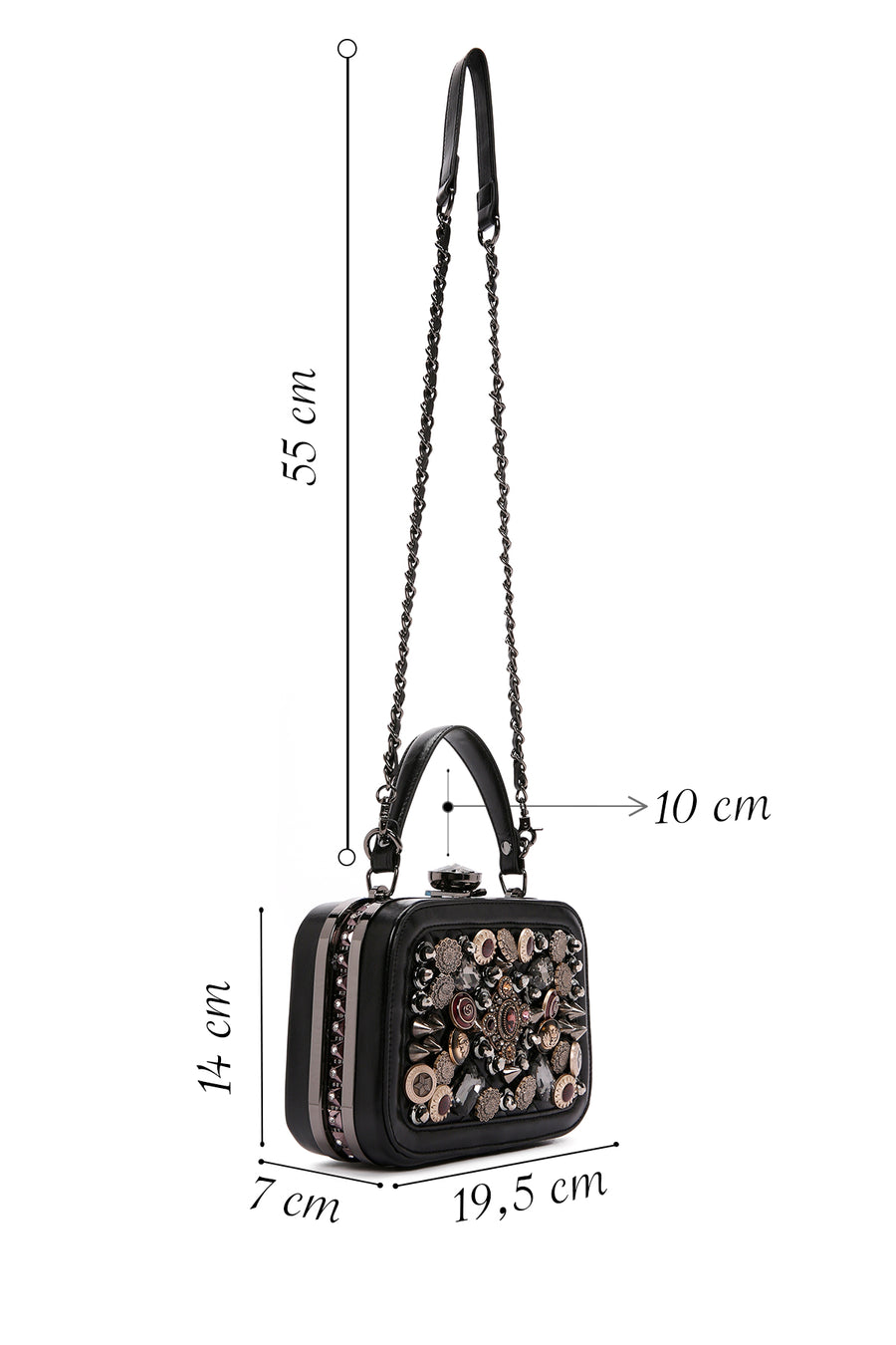 Women's Black Long Strap Stone Bag