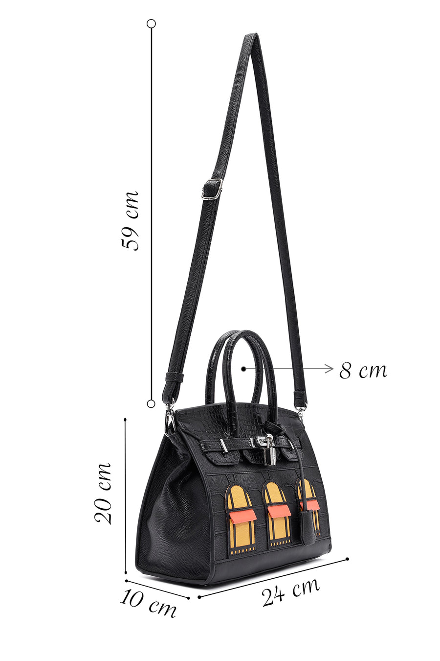 Women's Black Long Strap Patterned Shoulder Bag