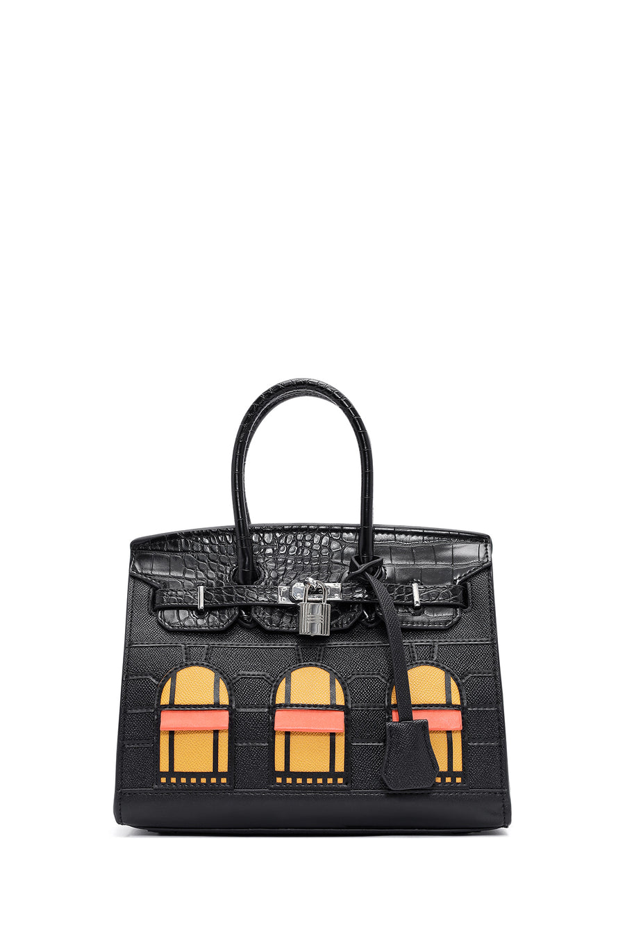 Women's Black Long Strap Patterned Shoulder Bag