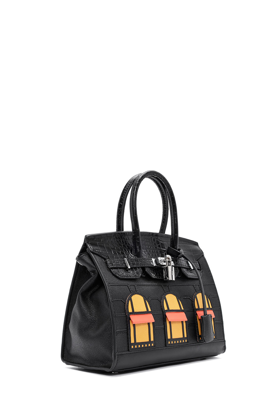 Women's Black Long Strap Patterned Shoulder Bag