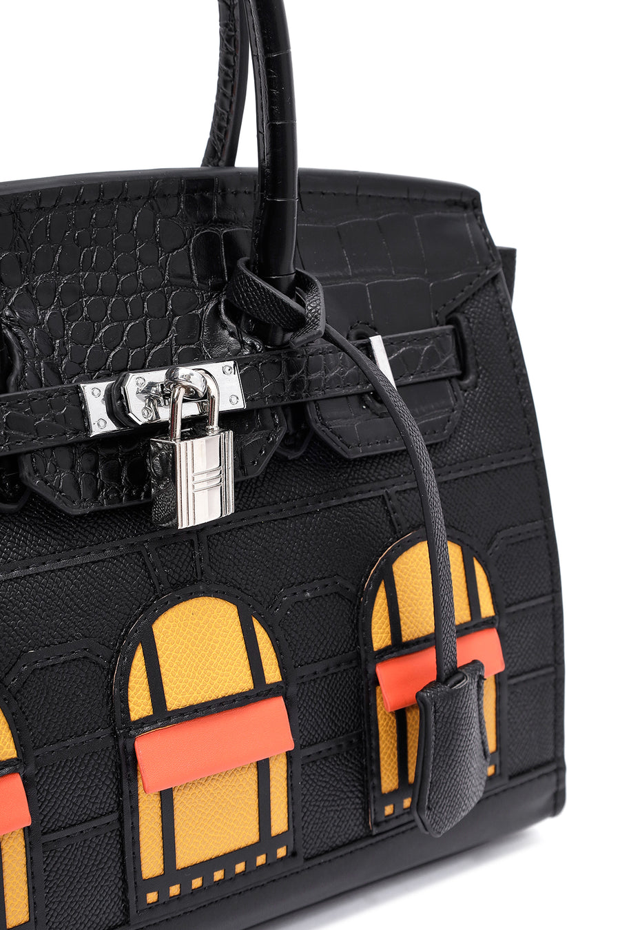 Women's Black Long Strap Patterned Shoulder Bag