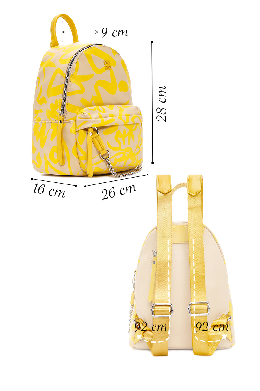 Women's Yellow Printed Backpack