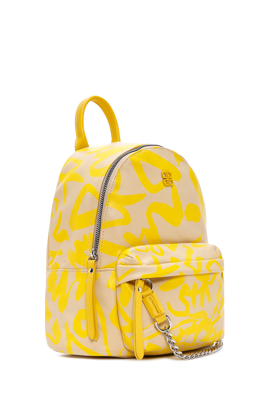 Women's Yellow Printed Backpack