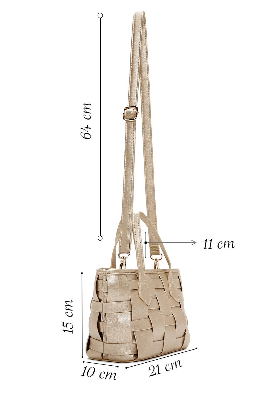 Women's Gold Long Strap Knitted Patterned Crossbody Bag