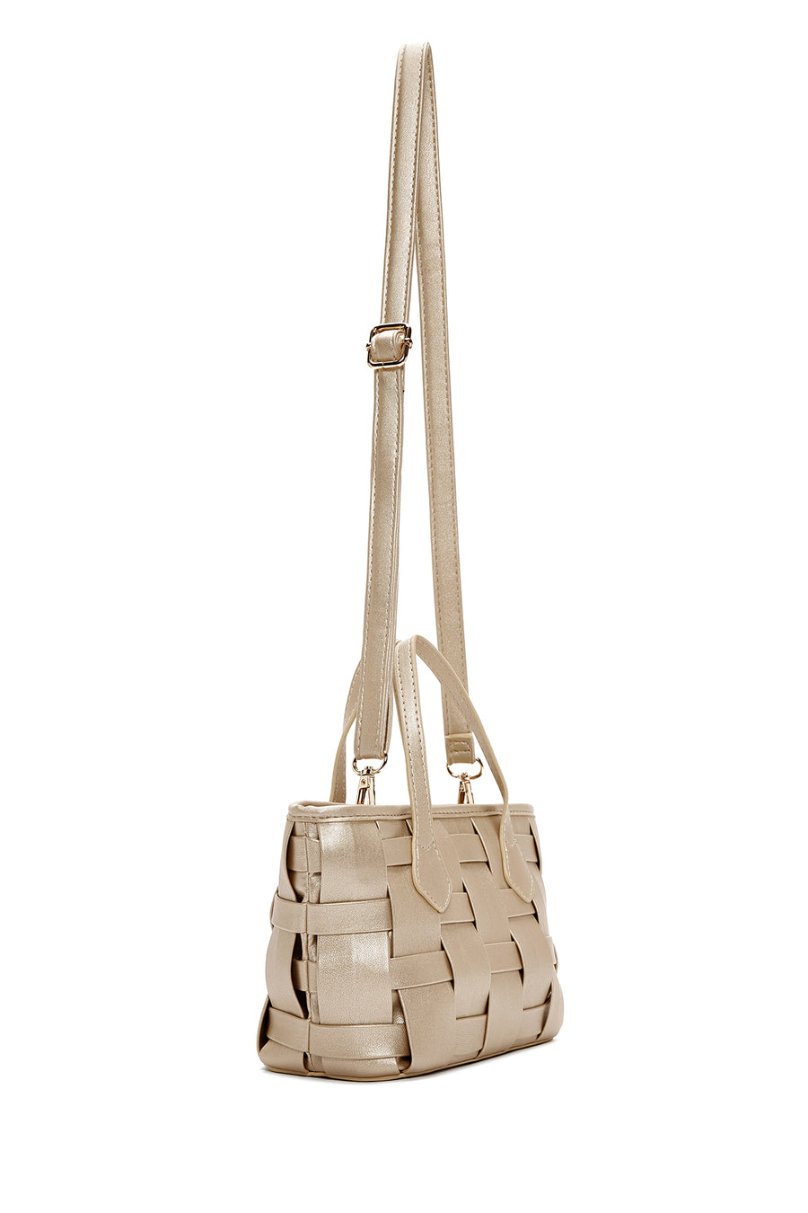 Women's Gold Long Strap Knitted Patterned Crossbody Bag