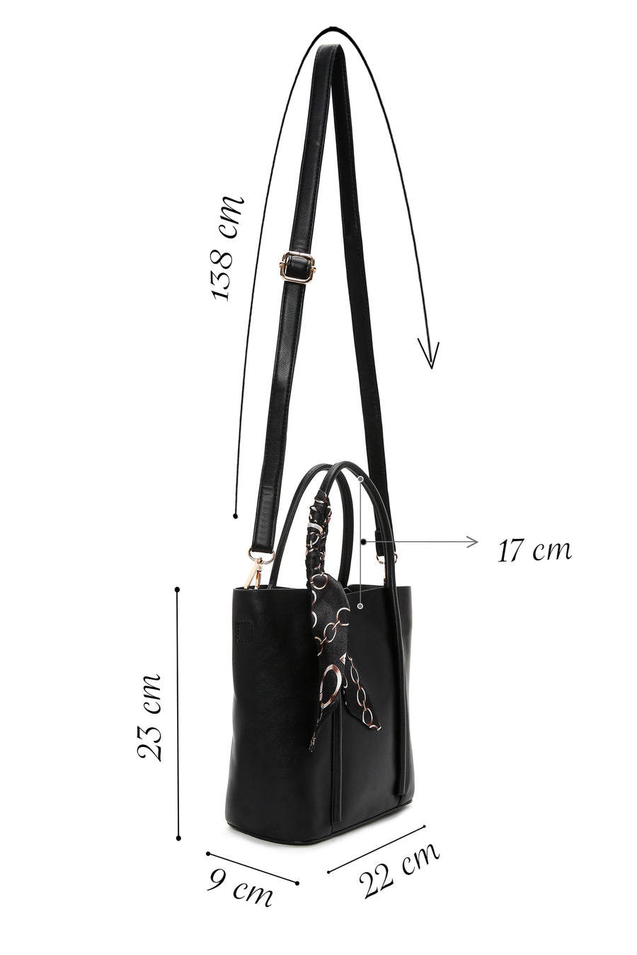 Women's Black Long Strap Shoulder Bag with Accessory Detail