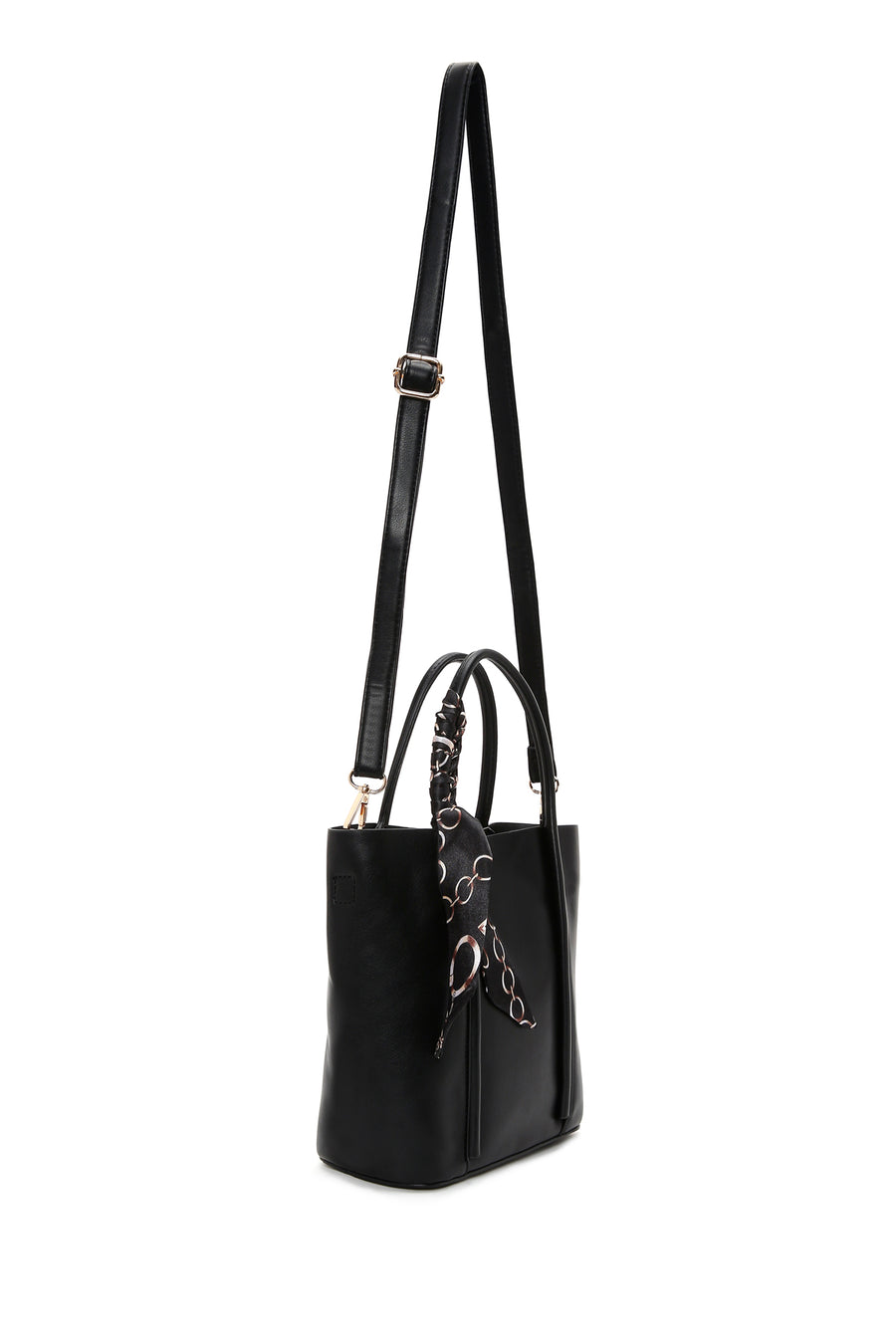 Women's Black Long Strap Shoulder Bag with Accessory Detail