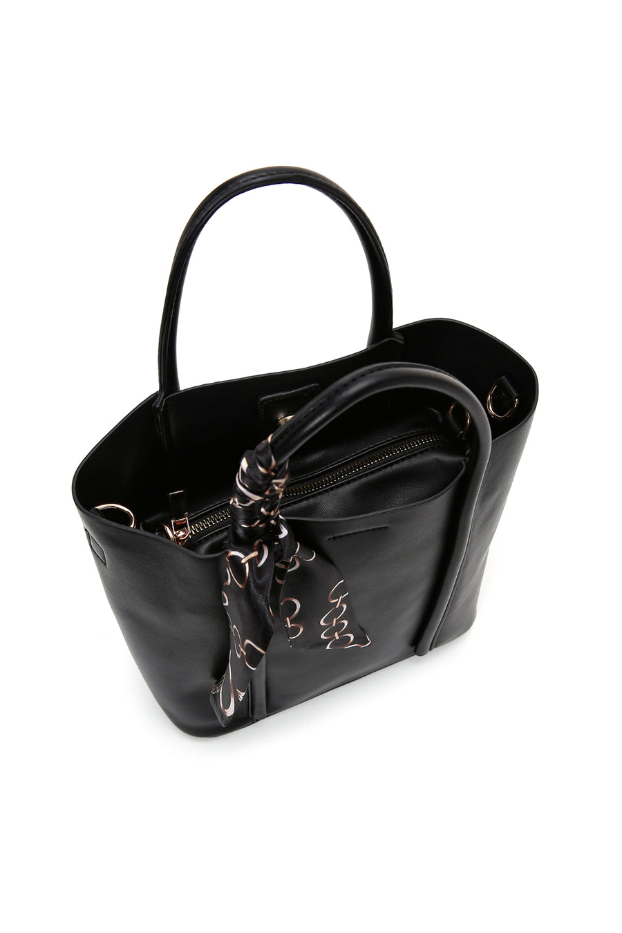 Women's Black Long Strap Shoulder Bag with Accessory Detail