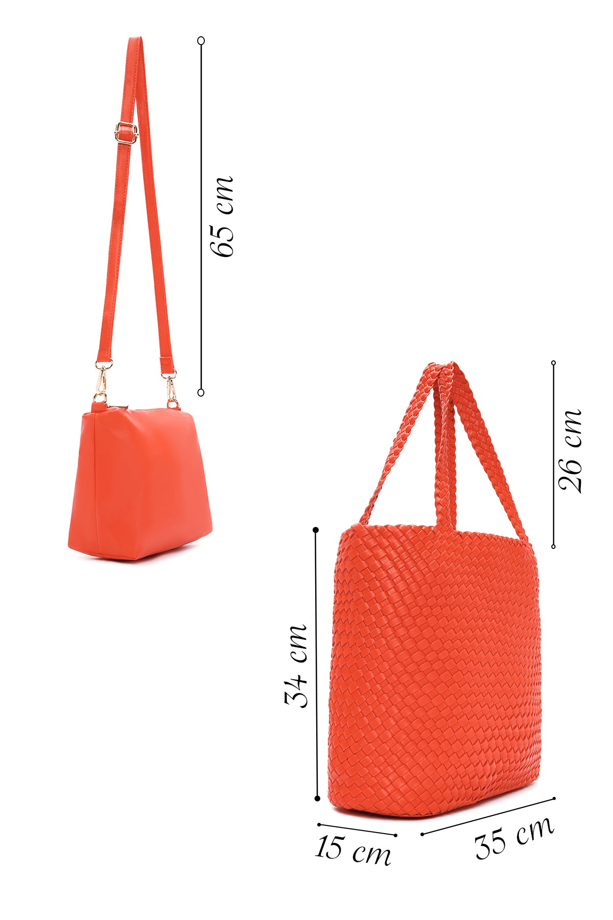 Kadın Turuncu Uzun Askılı Örgü Omuz Çantası