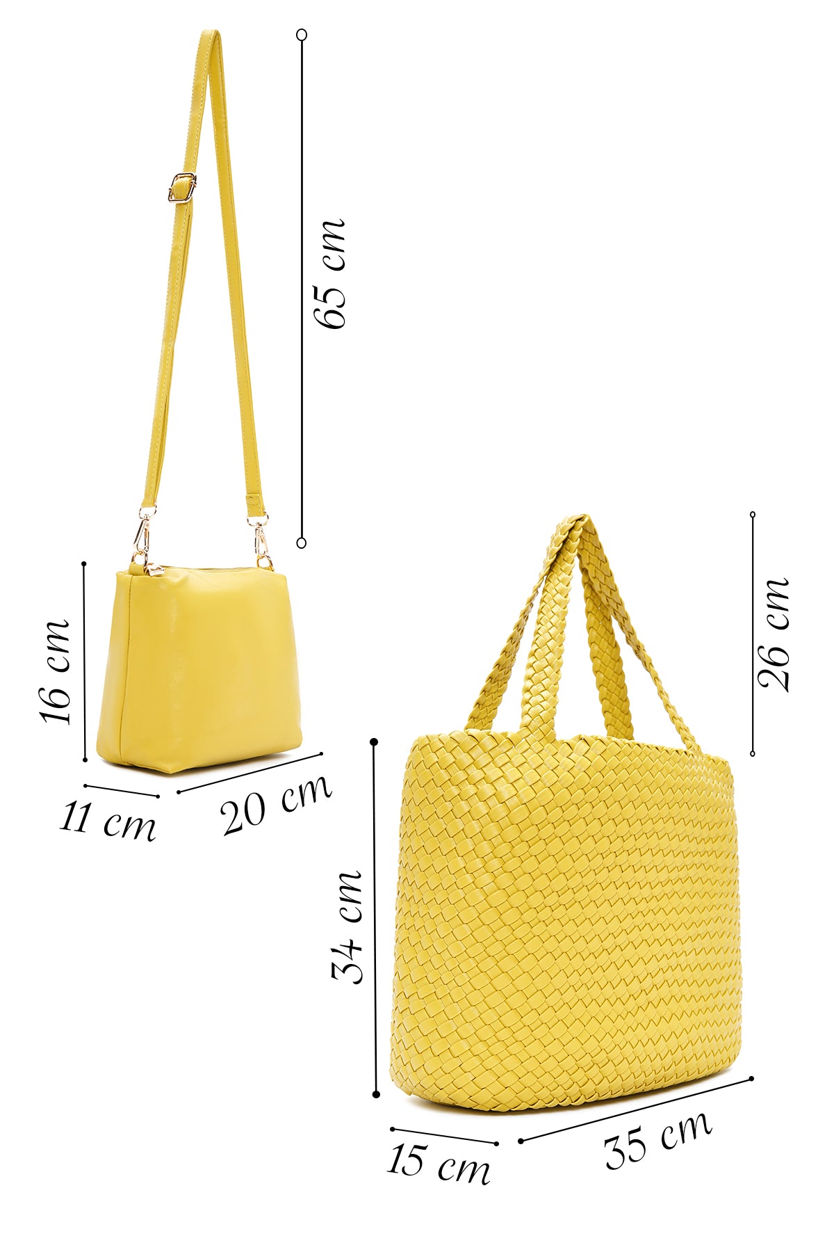 Kadın Sarı Uzun Askılı Örgü Omuz Çantası