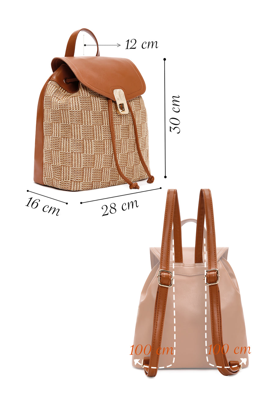 Women's Beige Straw Backpack