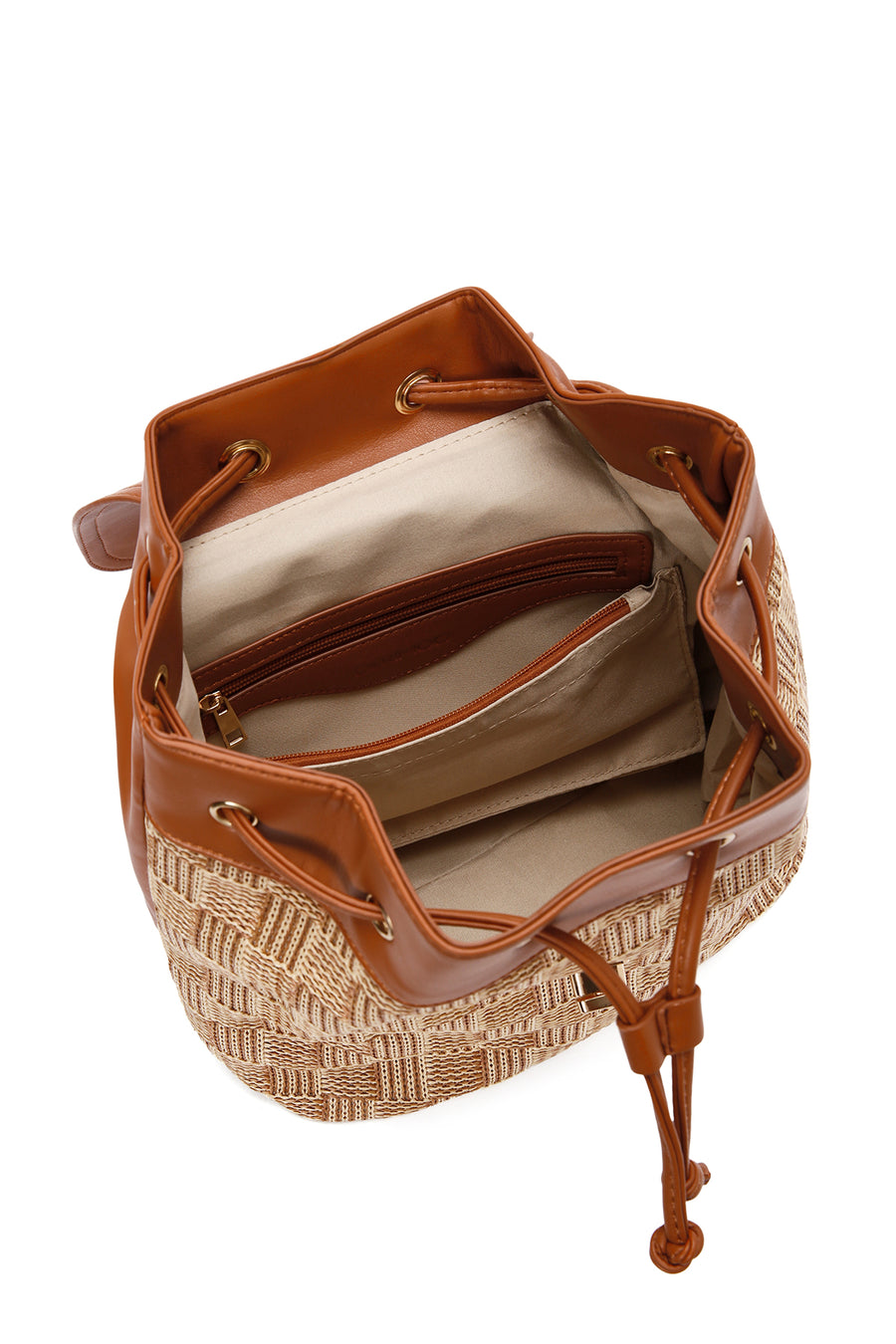 Women's Beige Straw Backpack