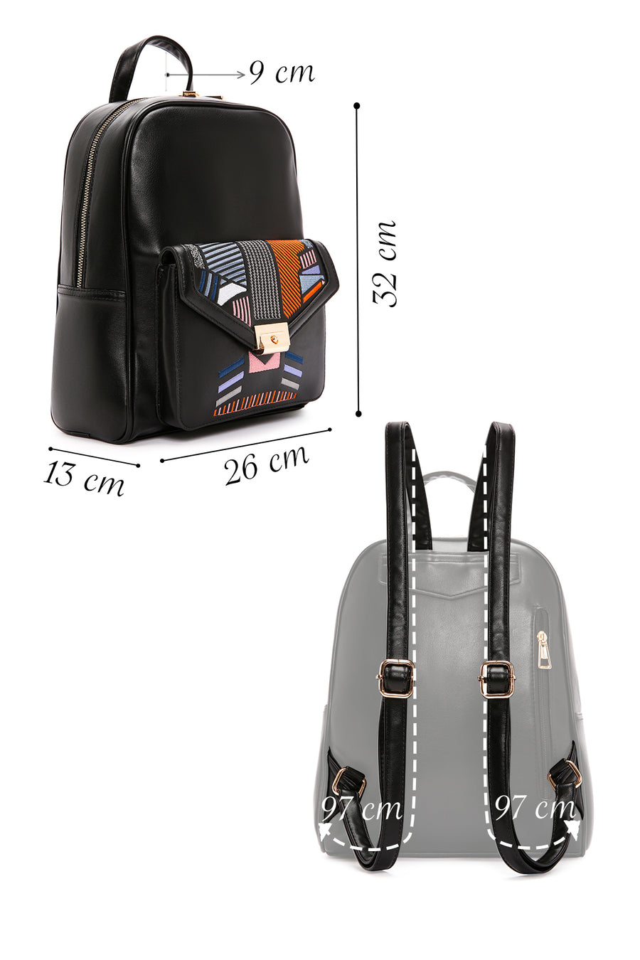 Women's Black Printed Backpack