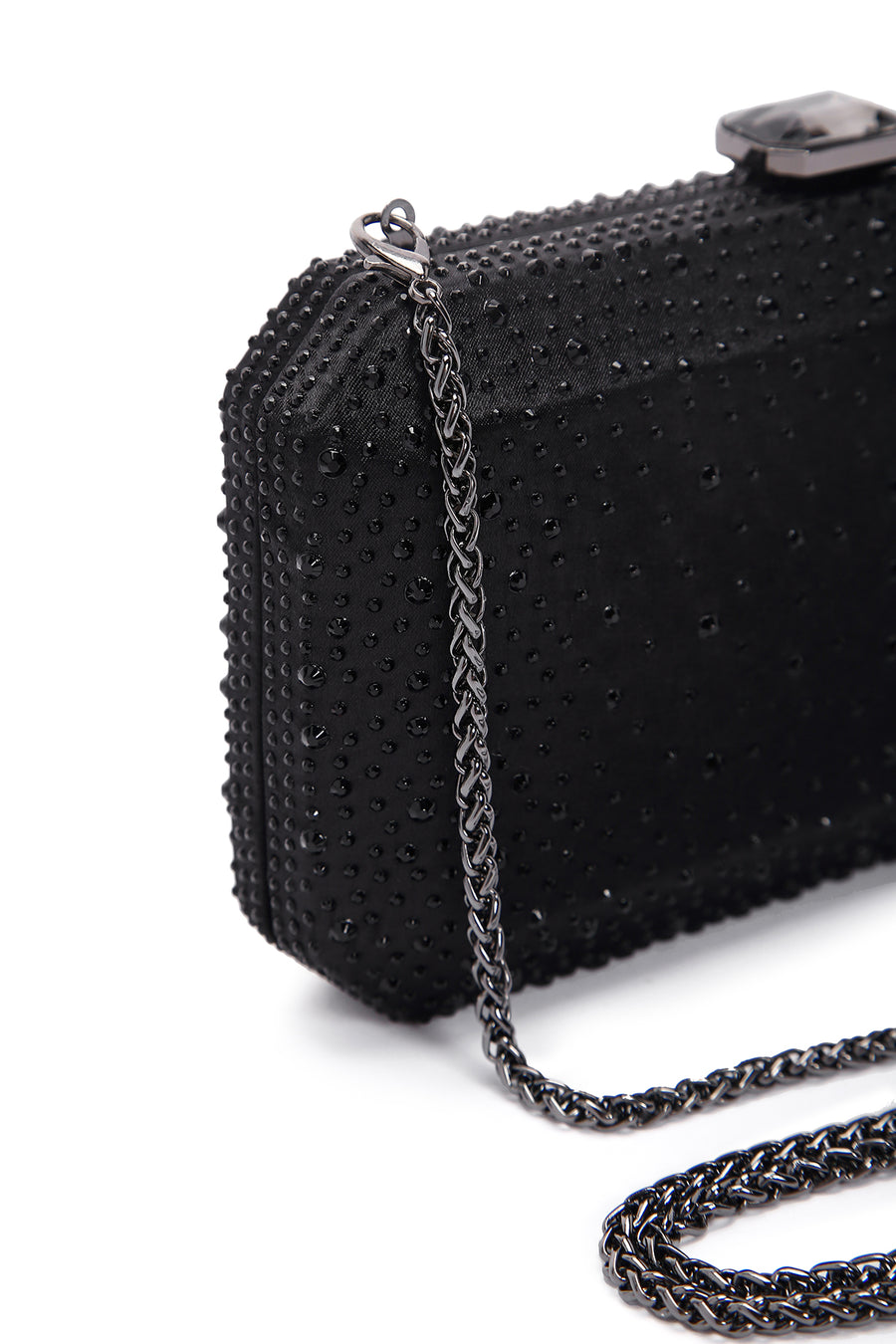 Women's Black Long Chain Strap Stoned Clutch Bag
